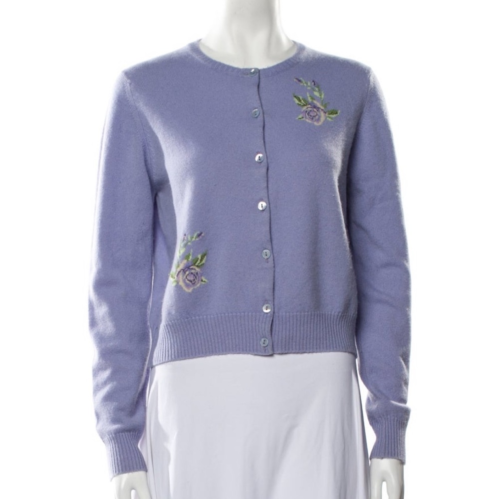 ISO Brora 100% Cashmere Purple Floral Cardigan any size